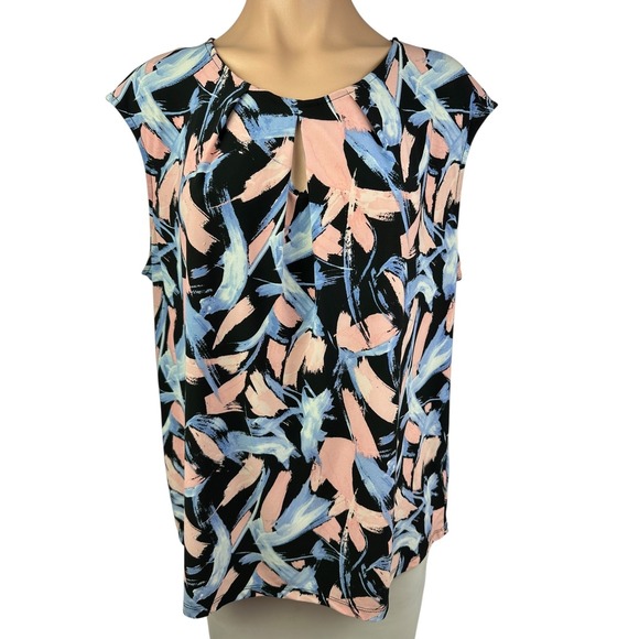 Kasper Tops - Kasper Size XL Pullover Blouse Black Blue Pink Abstract Sleeveless Poly/Elastane